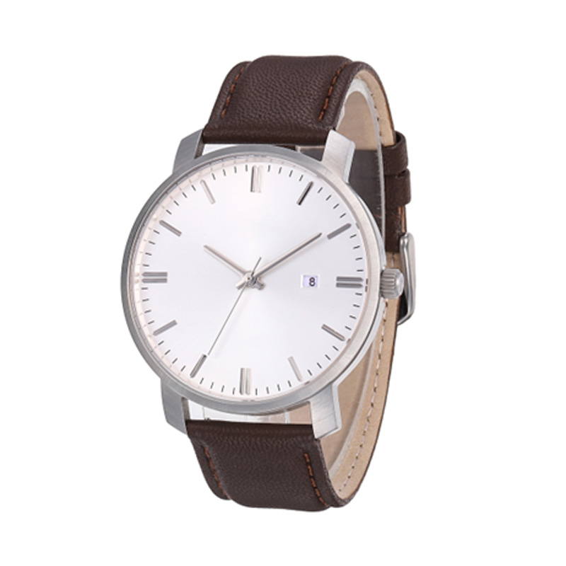 Stainless Steel White Dial Watch 20mm Leather Strap