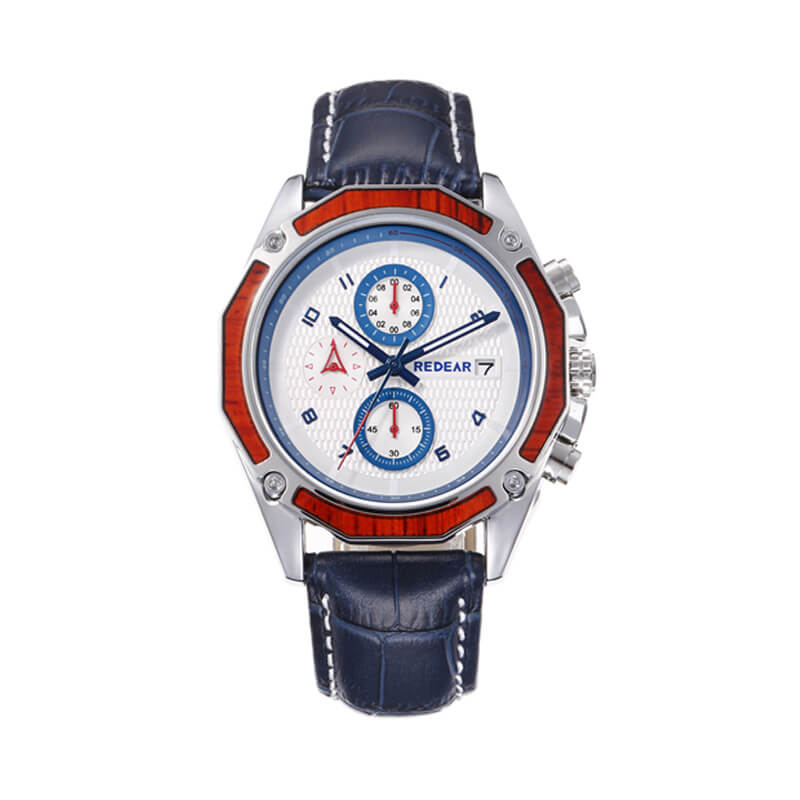 Alloy Case Navy Blue Genuine Leather Watch