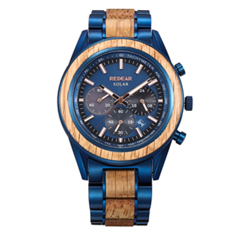 Oak Wood And Stainless Steel Men's Solar Powered Watches