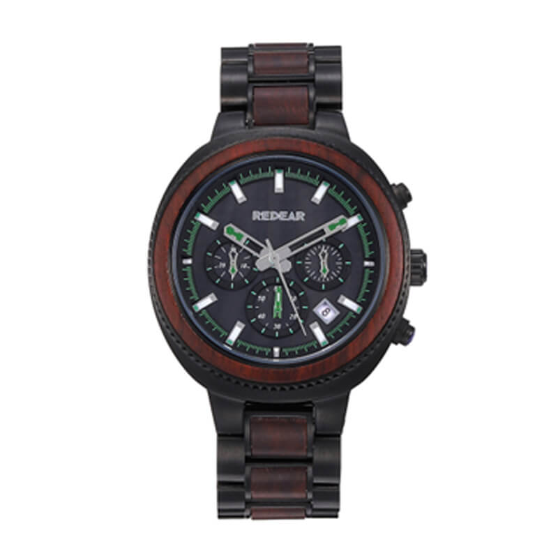 Red Sandalwood And Stainless Steel Watch For Men Wooden Bezel