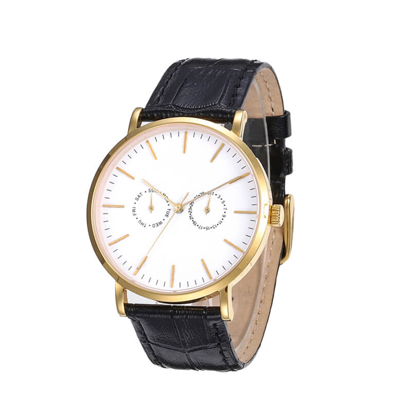 black dial brown leather strap watch