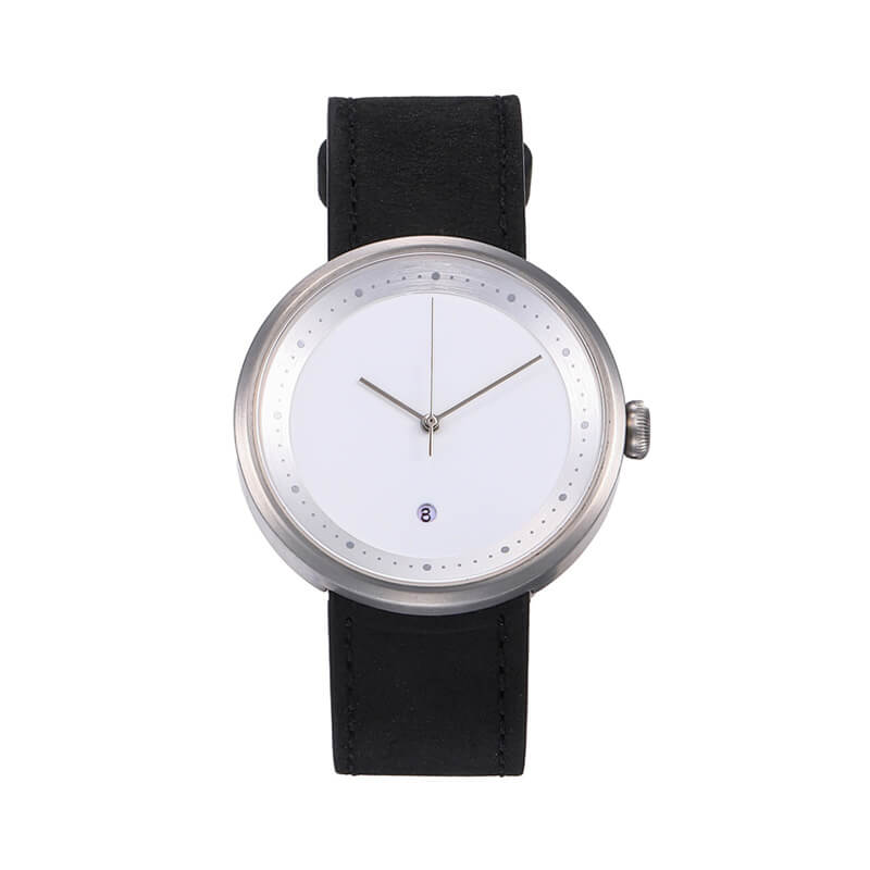 White Dial Curved End Leather Watch Straps With Calendar