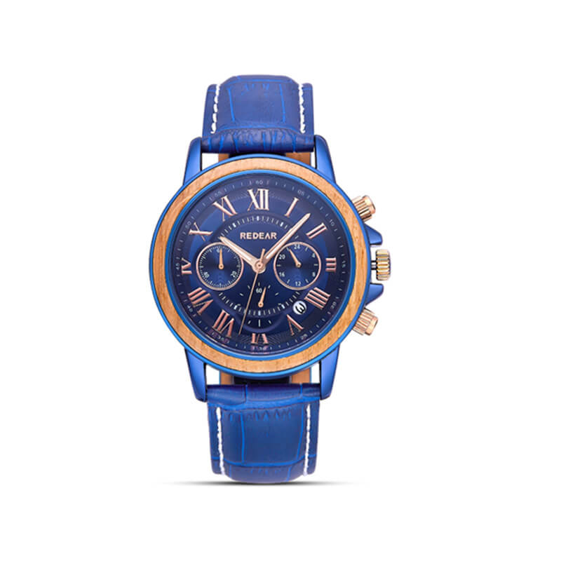 Blue Quick Release Leather Strap Chronograph Watch