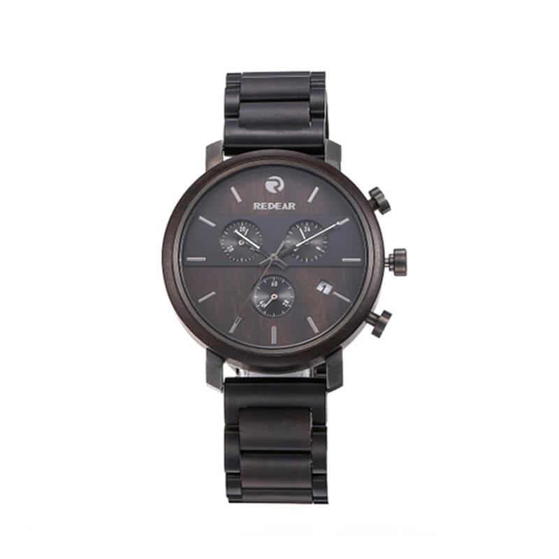 Custom Black Sandalwood And Stainless Steel Watch For Men