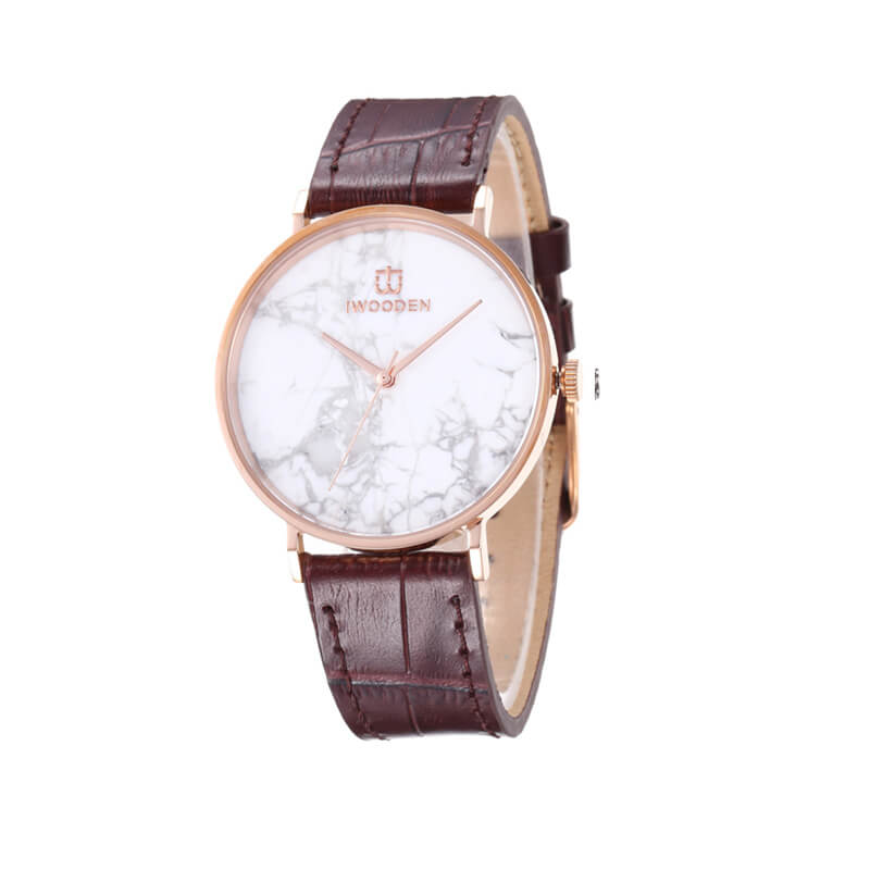 Marble Stone Dial Watch With Genuine Leather Strap