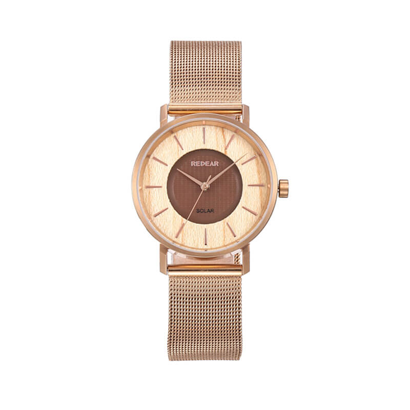Stainless Steel Solar Power Rose Gold Watch For Ladies