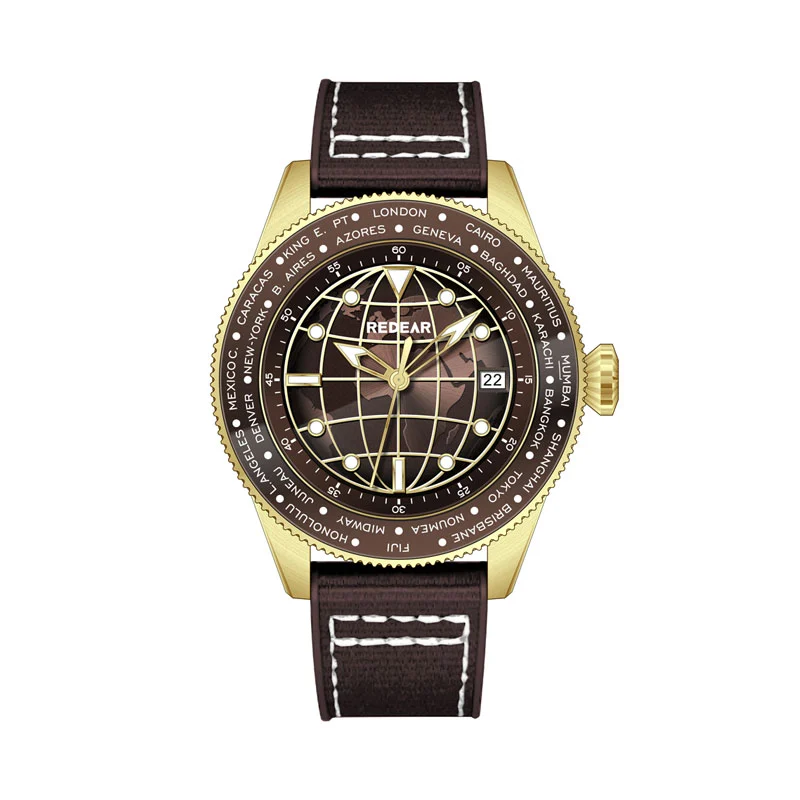 Men's NH35 Movement Automatic Mechanical Watch With 3D Earth Dial