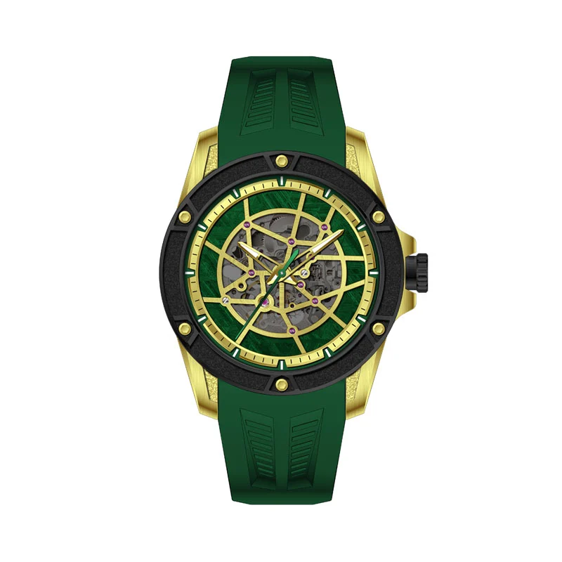 3D Hollow Dial Automatic Mechanical Watch with Rubber Strap For Men