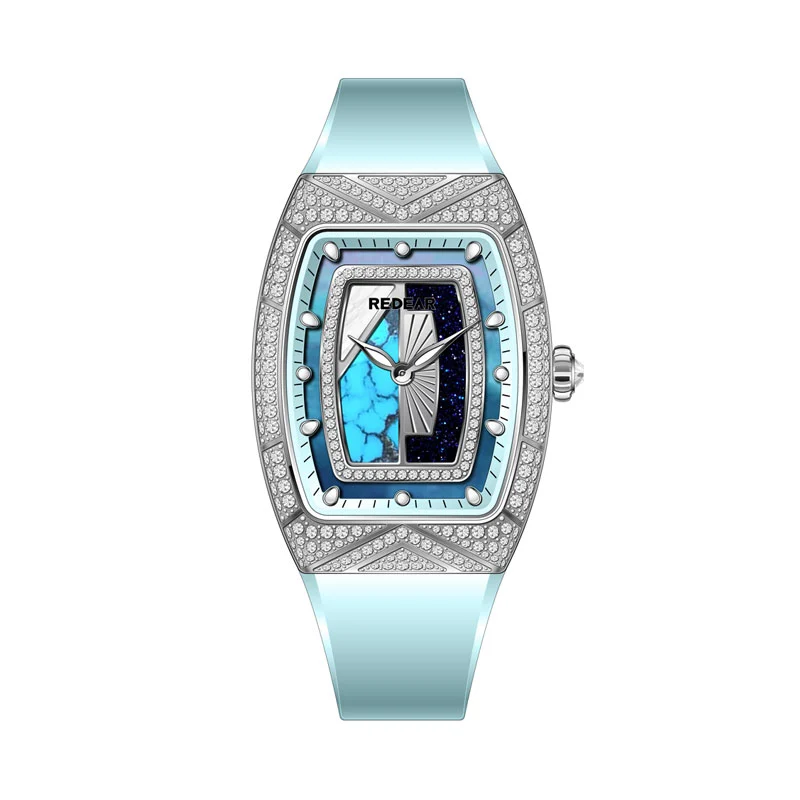 Female Stainless Steel Barrel-Shaped Ronda Quartz Watch With Starry Diamond Dial