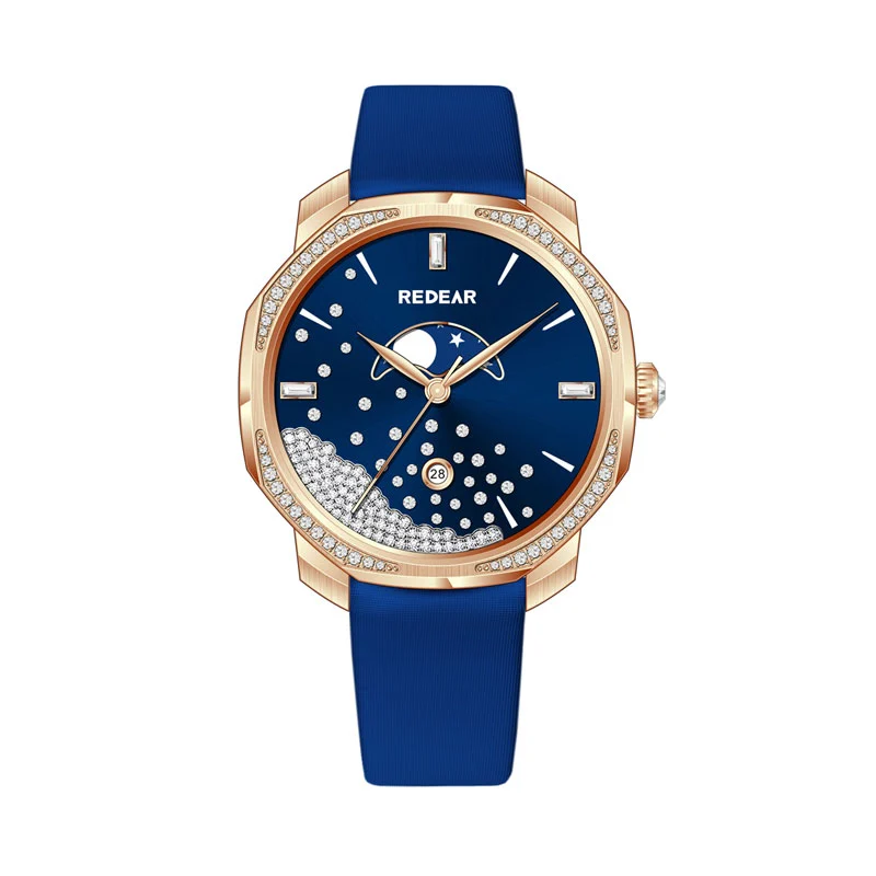 Female Luxurious Ronda Quartz Watch With Diamond-Set Sunray Dial And Silk Strap