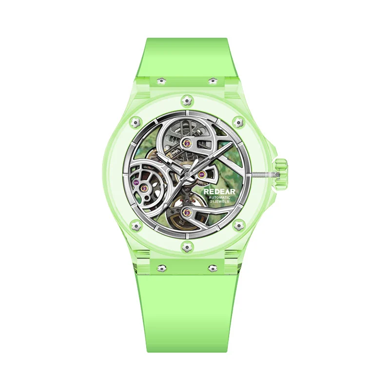 Luxury K9 Crystal Mechanical Watch With Captivating Color Options & Natural Stone Hollow Dial