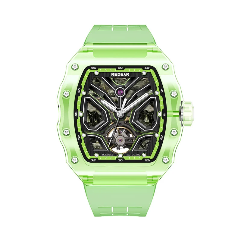 Elegant K9 Crystal Mechanical Watch With Carbon Fiber Hollowed-Out Dial & Vibrant Color Options