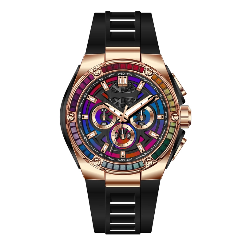 Quartz Watch Chronograph with Diamond Opening Men Wrist Watch