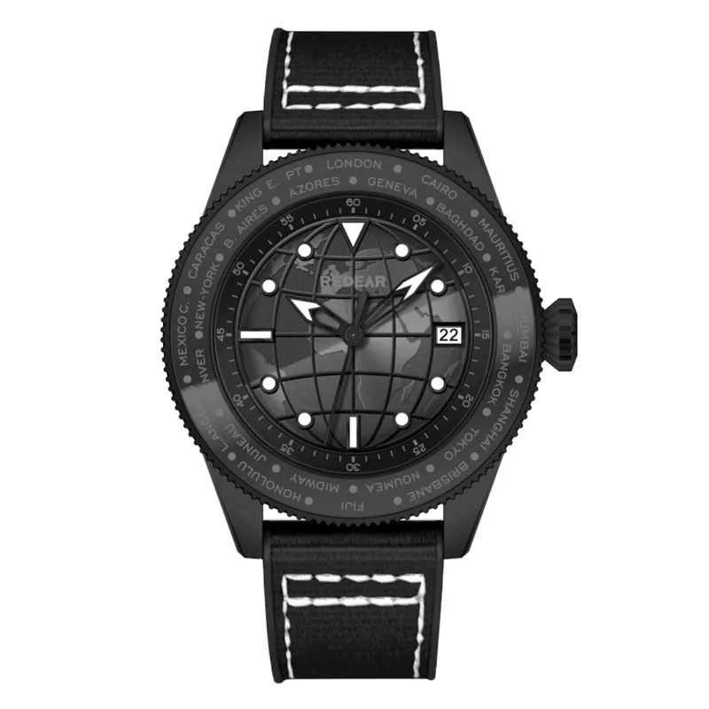 mens nh35 movement automatic mechanical watch with 3d earth dial