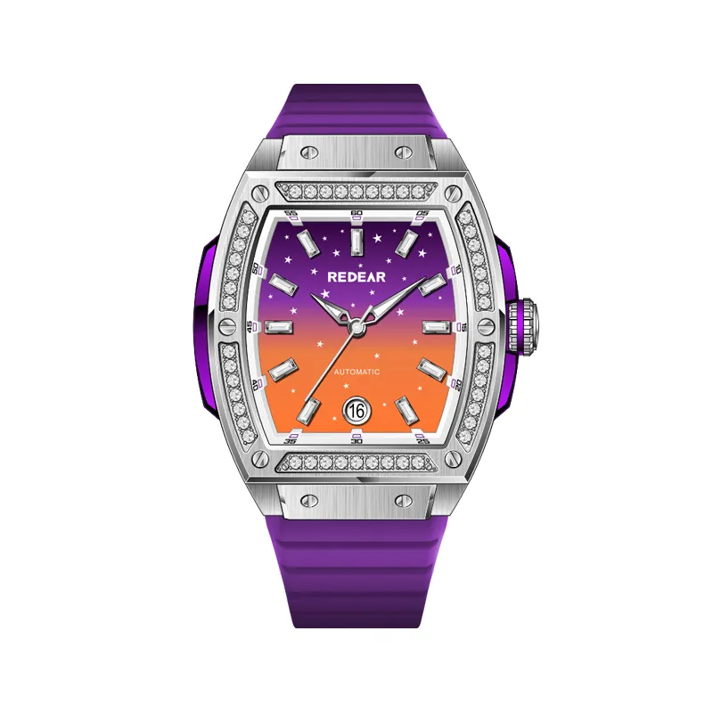 womens elegant luxury barrel shaped stainless steel mechanical watch