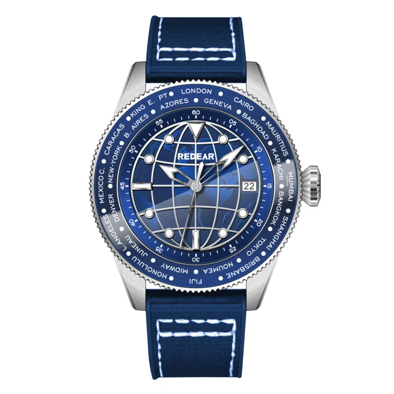 mens nh35 movement automatic mechanical watch with 3d earth dial