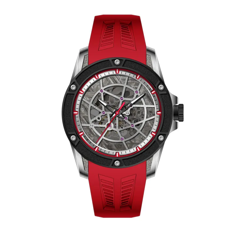 3d hollow dial automatic mechanical watch with rubber strap for men