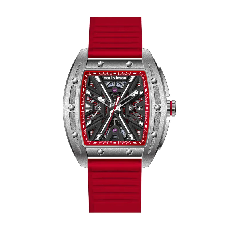 mens automatic mechanical watch with skeletonized genuine nail hands