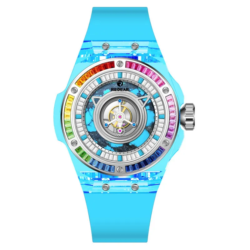 Men's Automatic Tourbillon Watch with K9 Crystal & Diamond Inlays (R9008G)