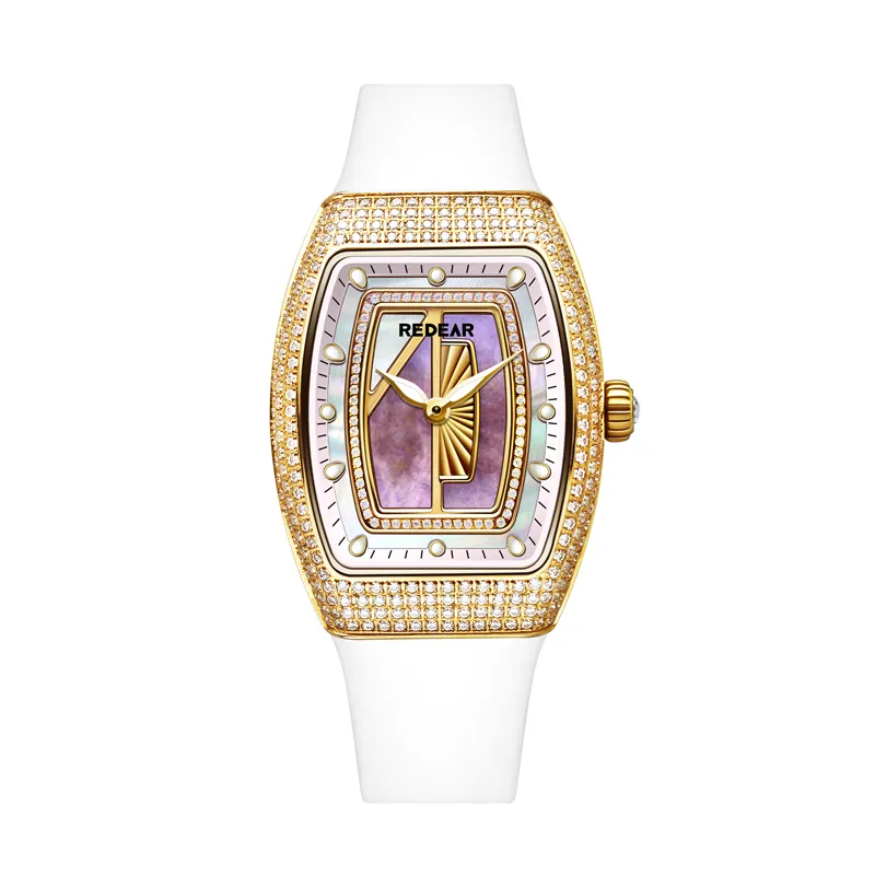 Women's Diamond Tonneau Quartz Watch with Mother of Pearl Dial