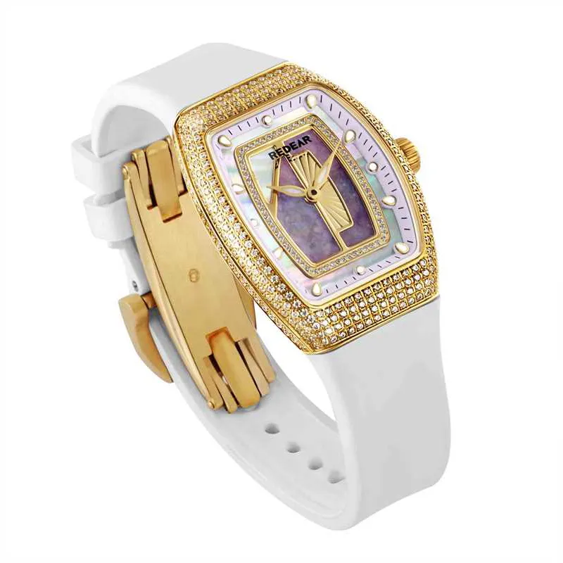 Women's Diamond Tonneau Quartz Watch with Mother of Pearl Dial