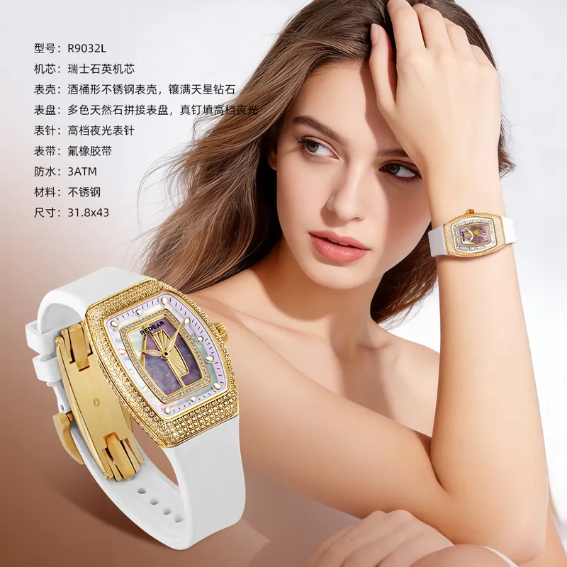 Women's Diamond Tonneau Quartz Watch with Mother of Pearl Dial