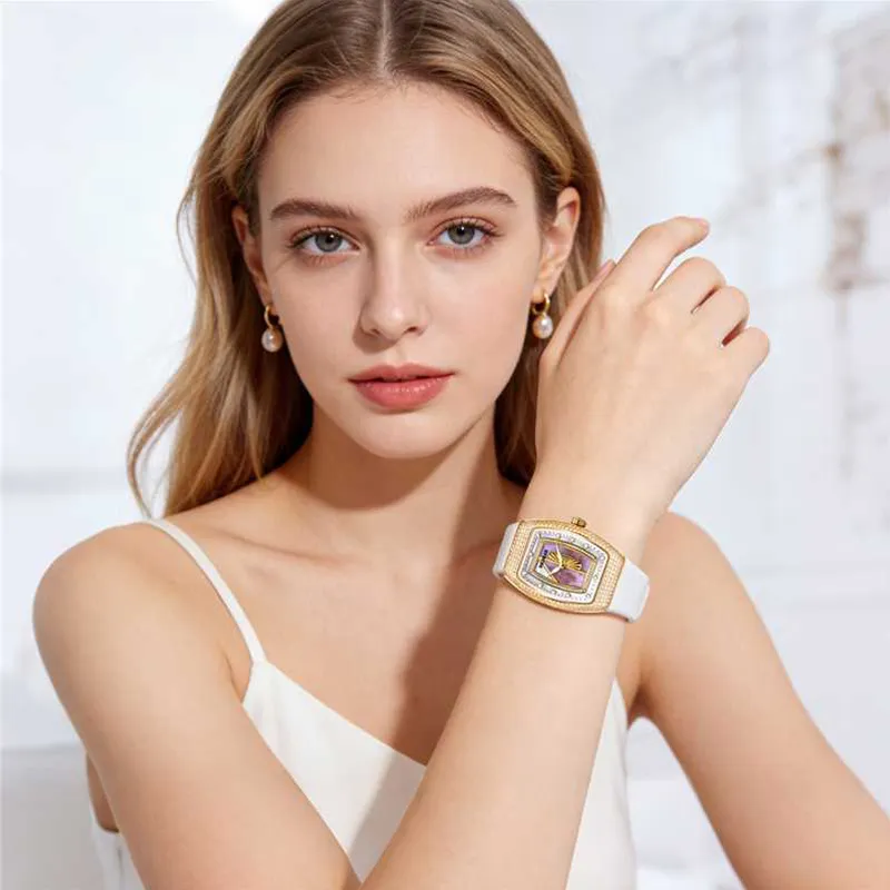 Women's Diamond Tonneau Quartz Watch with Mother of Pearl Dial