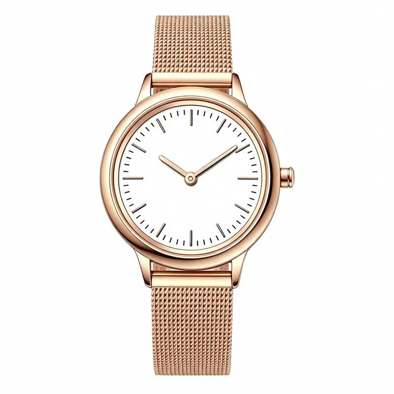 Flat Mineral Glass Stainless Steel Gold Watch for Woman